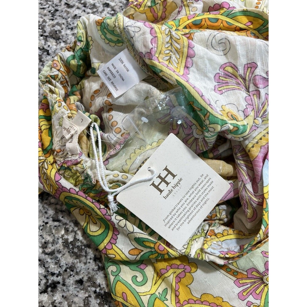 Haute Hippie long Tiered Wrap Floral skirt pink/green/yellow Boho Chic NWT large - Picture 9 of 10